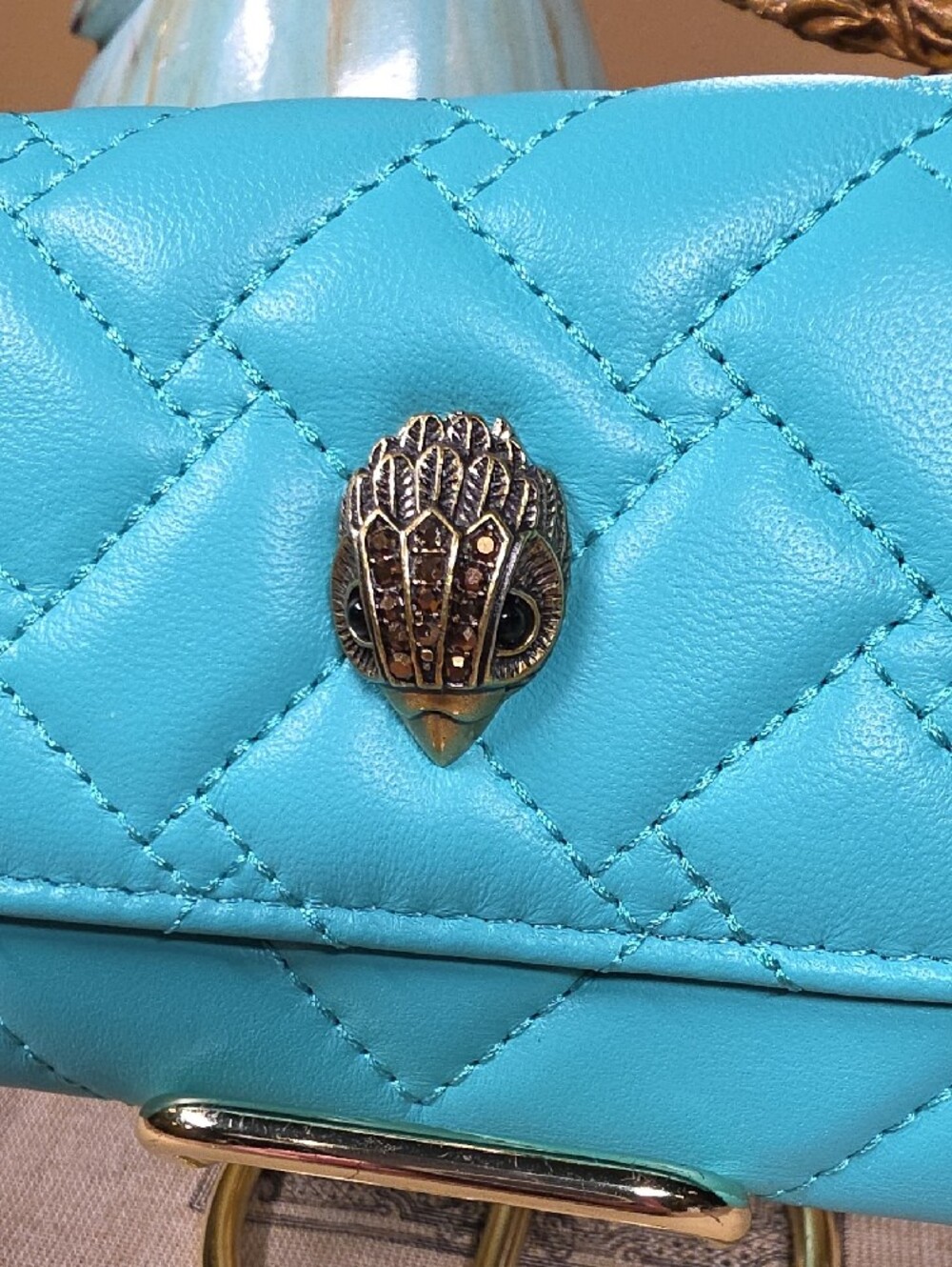 Kurt Geiger Turquoise Green Quilted Mini Wallet with Gold Crest NWT! - Picture 10 of 11